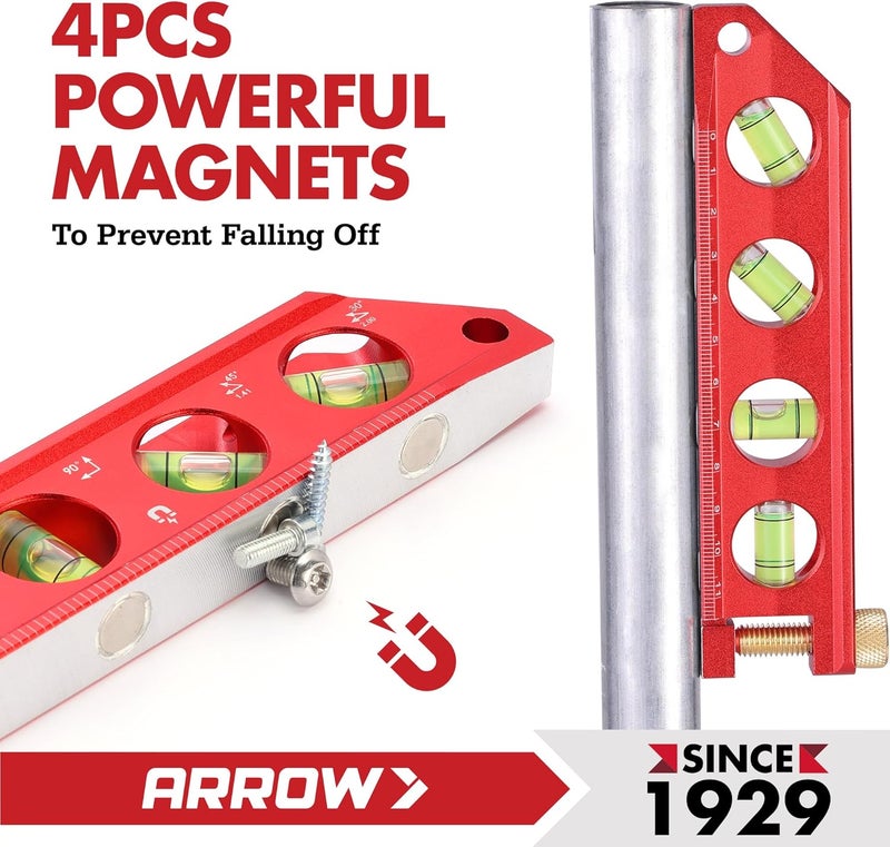 Arrow Fastener ARROW 6.3-Inch Torpedo Level, Magnetic Leveler with 0°/30°/45°/90° Bubbles, Top-view Windows, Aluminium Alloy Frame, Dual Metric and SAE Scales - Image 3